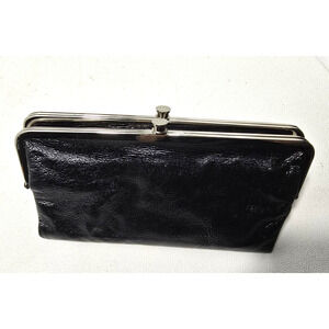 Hobo International Lauren Leather Clutch Wallet Double Frame Black 8.5" x 5"